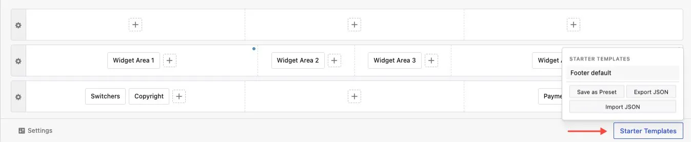 Template dialog showing prebuilt footer templates