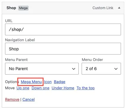 Open mega menu editor